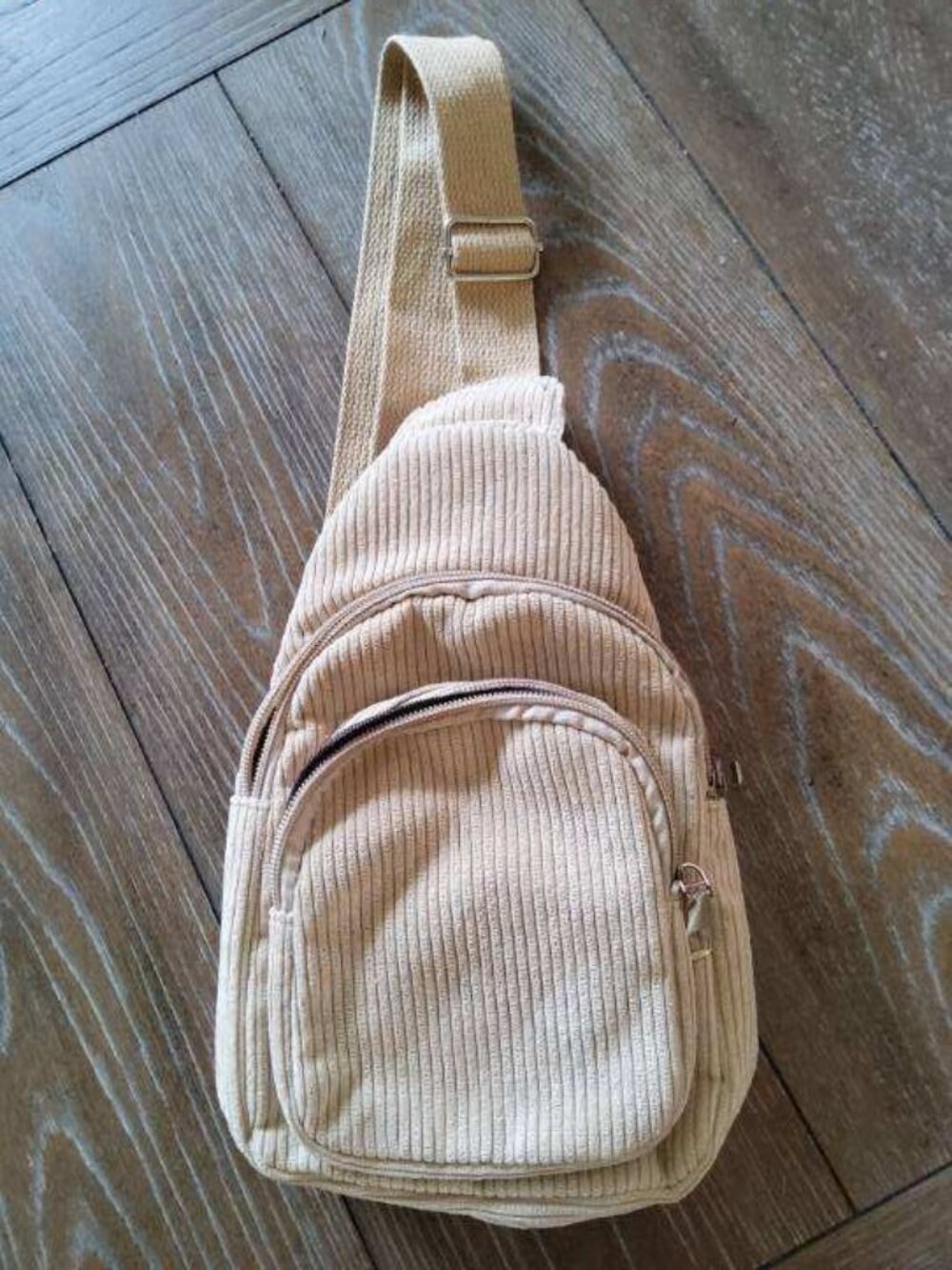 Beige Corduroy Sling Bag Crossbody Backpack Y2K Casual Neutral